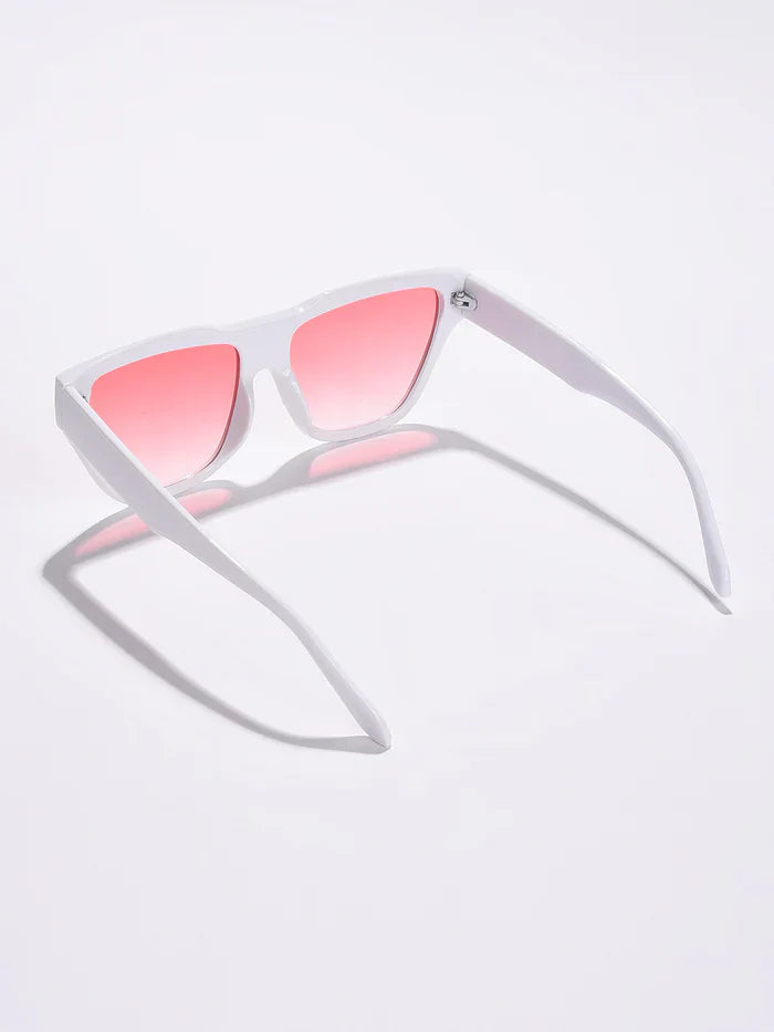 Pink Lens White Cateye Sunglasses