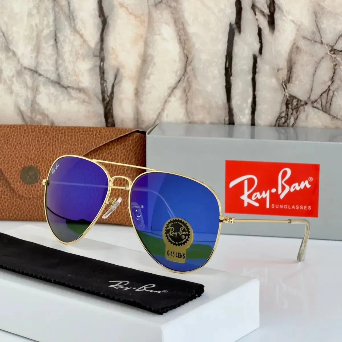 UV Protected Blue & Gold Sunglasses